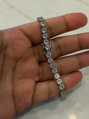 Silver Tone CZ Tennis Bracelet Round Halo Crystal Link Bracelet